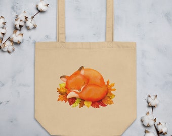 Sleepy Fox Eco Tote Bag /  100% Certified Organic Cotton