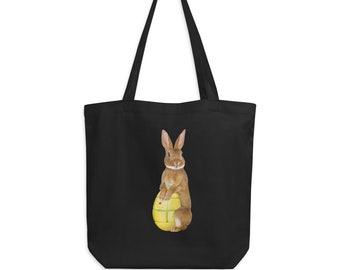 Easter Bunny Eco Black Tote Bag / Organic Cotton