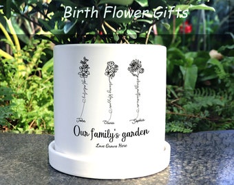 Maceta de flores de nacimiento - Regalo especial para mamá - Jardinera personalizada para el jardín de la abuela - Maceta de flores al aire libre para el regalo de nacimiento de la hija a mamá