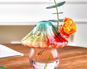 Handcrafted Glass Mushroom Bud Vase, Mushroom Aesthetics Flower Vase, Whimsical Mushroom Decor, Greenery Enthusiast Gift