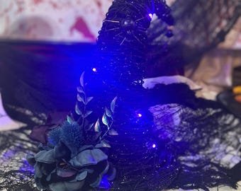 Witches hat table decor with lights