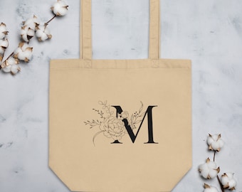 Gepersonaliseerde monogram draagtas met pioenaccent is het perfecte cadeau voor moeder, oma, bruidsmeisjes of een vriendin