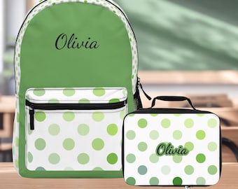 Personalized Lunch Set Matching Backpack Polka Dot for Student Travel Carrier Mesh Design Chic Daypack Name Custom School Bag Teen Laptop