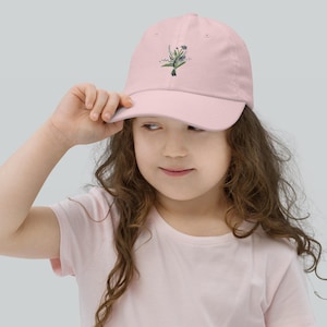 Youth flower baseball cap, embroidered child floral hat, embroidered youth flower cap, hats for kids, little girl hat, hats for girls