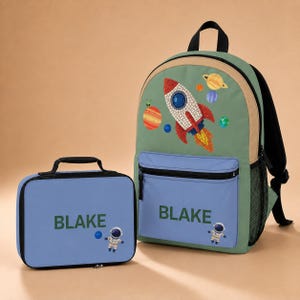 Space Backpack Personalized Astronaut Backpack Lunchbox Set Custom Name Kids Rocket School Bag Elementary Boy Kindergarten Bookbag Gift