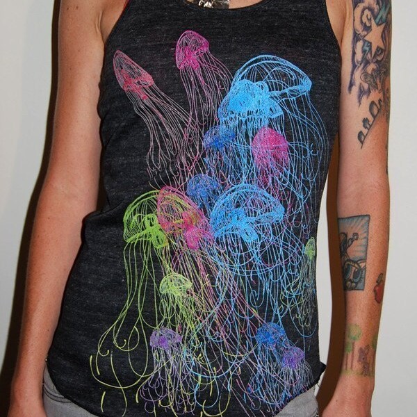 Womens Mod color Jellyfish fields blended grey tank top alternative apparel shirt S\/M\/L