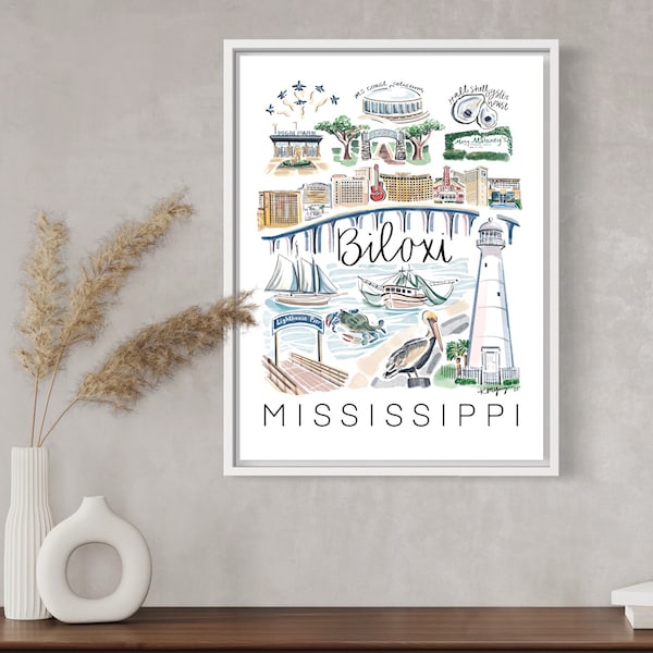 Biloxi, Misisipi - Impresión artística, decoración de pared