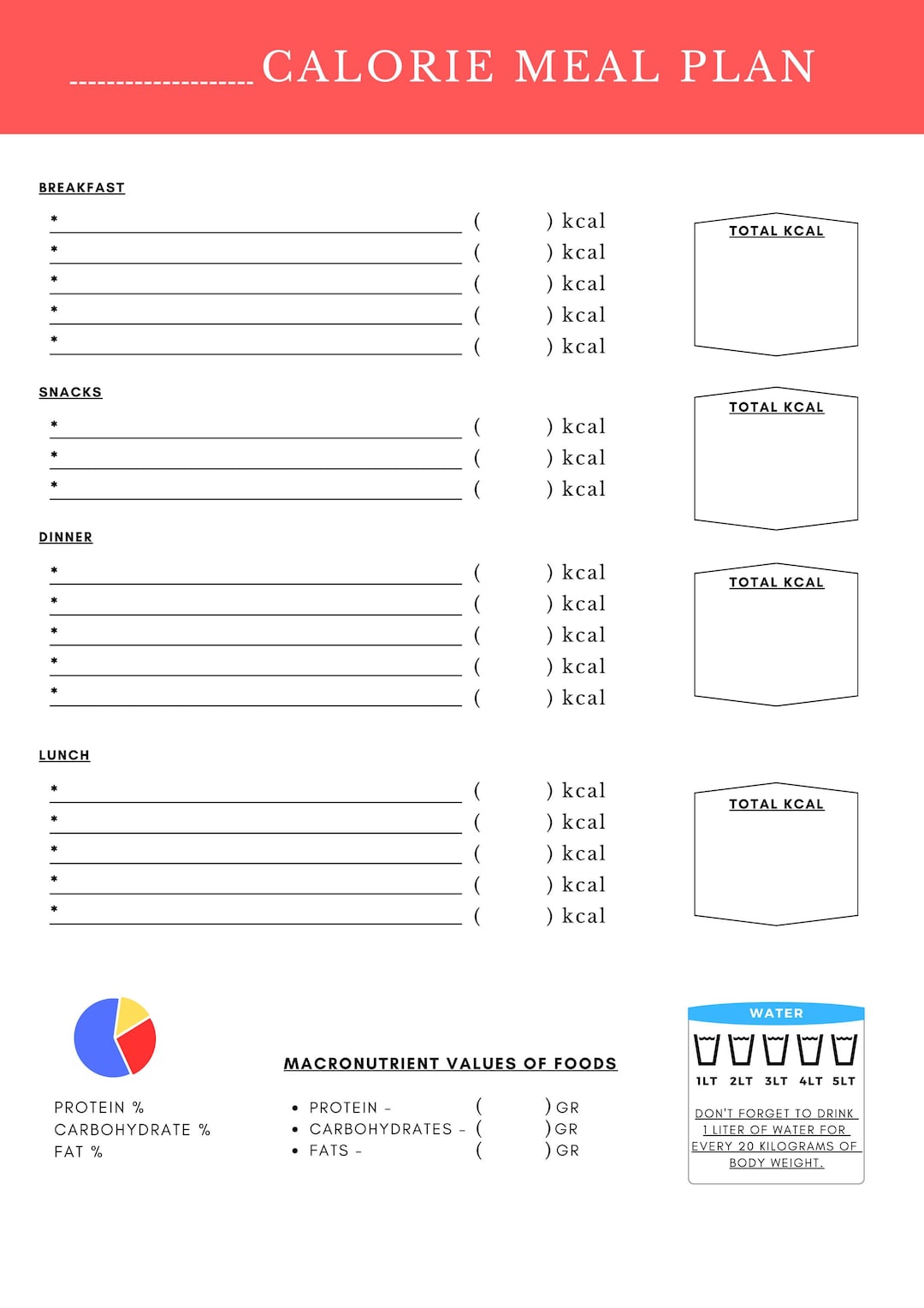 Printable Calorie Meal Plan Tracker – Daily Food &amp; Macros Planner - Etsy