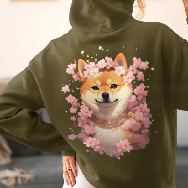 Shiba-Inu Blumen Hoodie | Shiba Inu Sweatshirt, Hundemama Rundhalsausschnitt, Shiba Mama, Shibe Geschenk, Shiba Ken, Apanesin Sakura Cherry Blossom Shirt