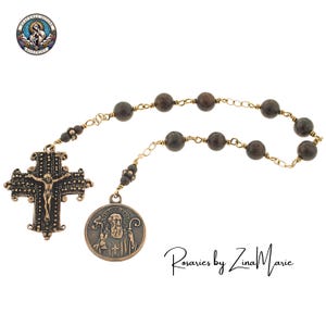Handmade St. Benedict 8mm Bronzite 9 Bead Wire-Wrapped Chaplet by Zina Marie | Heavenly Divine Rosaries