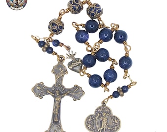 Handmade St. Raphael Blue Sandstone Chaplet: Bronze or Sterling Silver Rosary