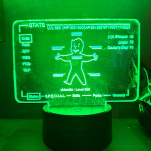 Customizable Fallout Pip boy Stat Screen Fallout Light, Video Game Light, Custom Light. LED Acrylic Light. happy or sad option.