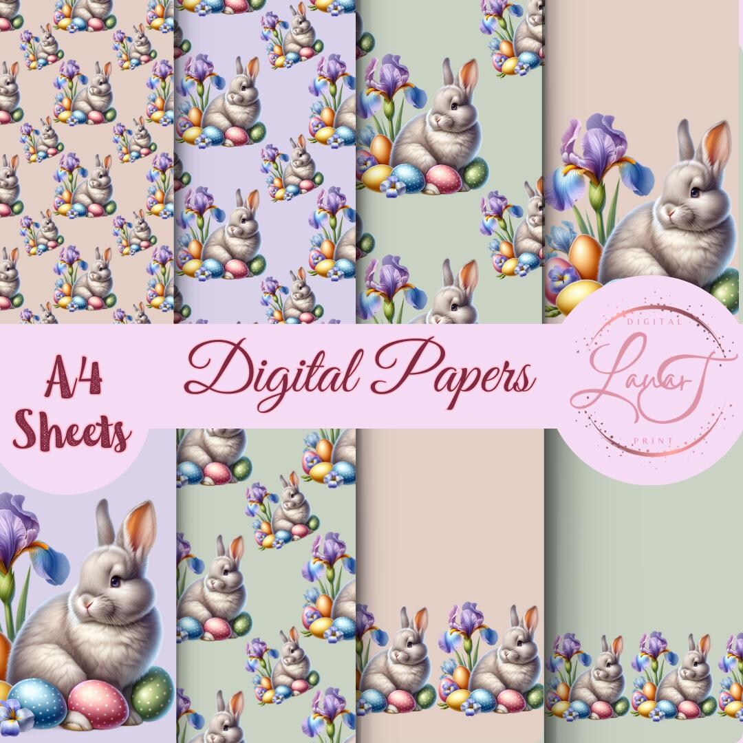 Easter Bunny Digital Paper | A4 Scrapbook Paper, Spring Designs (PDF ...