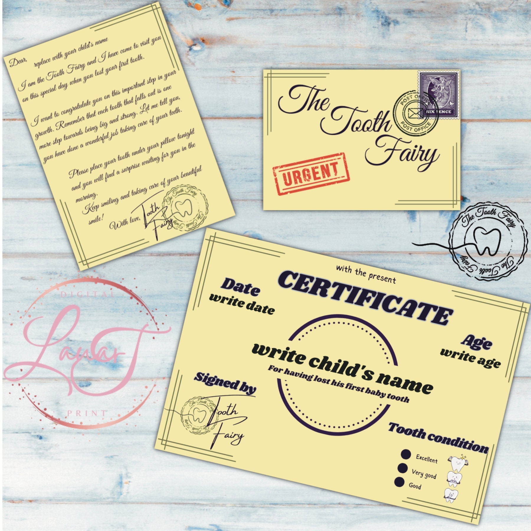 Printable and Editable, Tooth Fairy Letter, Envelope and Certificate ...
