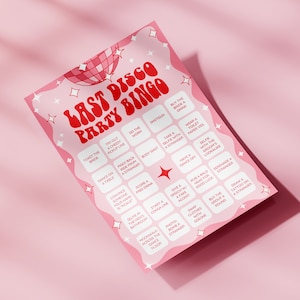 Last Disco Party Bingo - Bachelorette Drinking Game - Pink Retro Groovy Editable Template for 70s Hen Party, Printable Digital Download