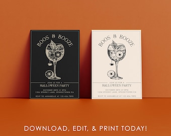 Boos & Booze Halloween Party Invitation - Custom Editable Invite Template, Instant Download, Vintage Halloween Invitation, Party Invite