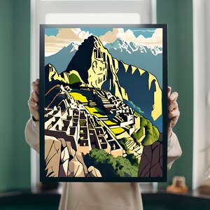 Machu Picchu Poster, Machu Picchu Sketch, Travel Poster, Physical Art, Housewarming Gift, Seven Wonders of the World