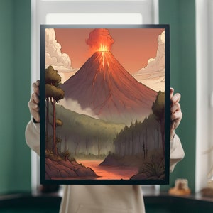 Eruption of Volcano Wall Art, Volcano poster, Housewarming Gift, Sketch Design, Wall Art Gift, Volcano Gifts for Friends