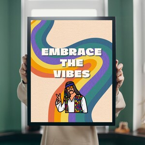 Embrace the Vibes - Hippie Wall Art - 70s Style Colorful Artwork, Peace Sign Décor, Rainbow Home Aesthetic, Boho Wall Décor