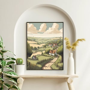 English Countryside Wall Art | Countryside Sketch, Unique Housewarming Gifts & Decor, Physical Art for Home, Gifts for Husband