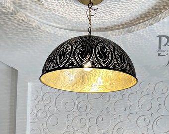 Brass Dome Pendant Lamp, Hammered Brass Ceiling Lamps, Moroccan Pendant Light, Elegant Brass Dome Pendant Lighting for Home Decor