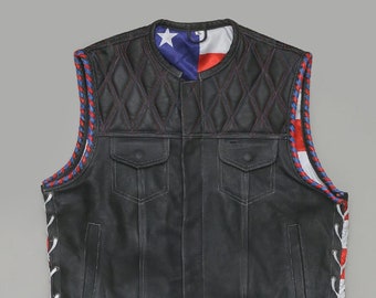 Herren Schwarz Leder Biker Weste: Rindsleder Motorradclub Weste