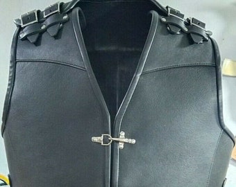 Men's Leather Vest, Biker Style Motorcycle Vest, Black Genuine Cowhide Leather vest