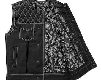 Chaleco de motociclista vaquero negro para hombre: acolchado y con forro de cachemira.
