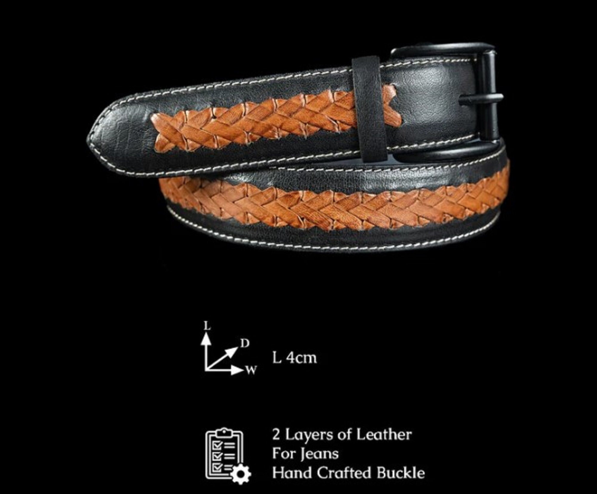 Western Cowboy Leather Belt - Brown