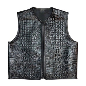 Gilet In Vera Pelle Bovina Nera - Chiusura Lampo Laterale Regolabile, Tasche Multiple