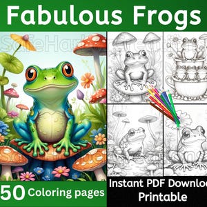 Fabulous Frog coloring pages, instant download, printable, frog coloring, garden coloring, animal coloring, cute coloring pages