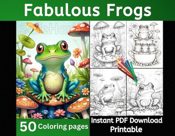 Fabulous Frog coloring pages, instant download, printable, frog coloring, garden coloring, animal coloring, cute coloring pages