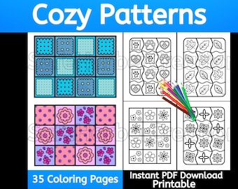 Coloriages de motifs cosy, 35 pages à télécharger instantanément, imprimables, motifs cosy, motifs à colorier, coloriage audacieux