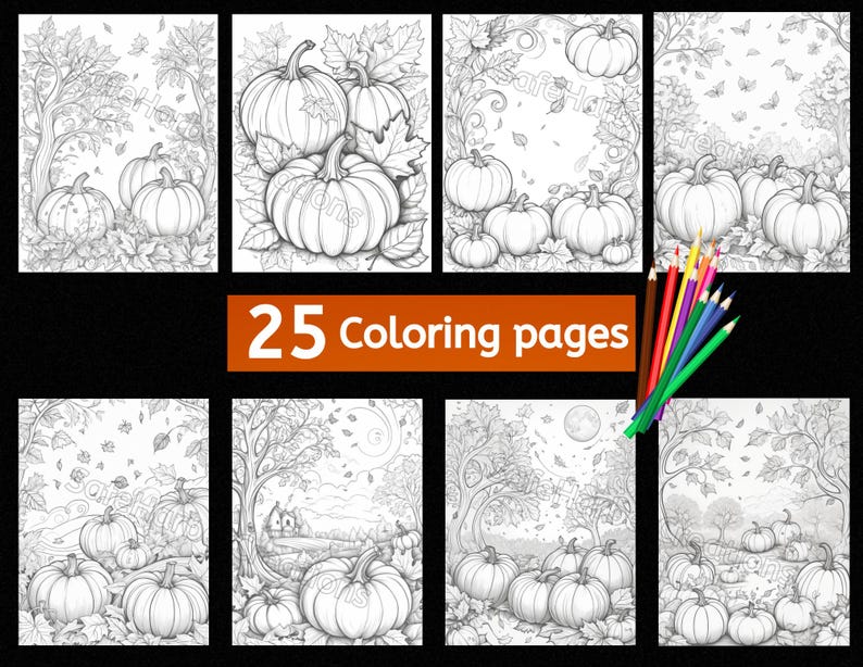 Dibujos para colorear de calabazas en espiral, descarga instantánea, imprimibles, calabazas para colorear, otoño para colorear, dibujos para colorear caprichosos imagen 2