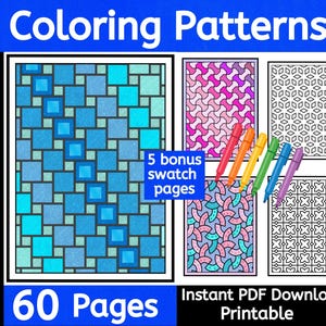 ぬり絵パターン、60 ページ、即時ダウンロード、印刷可能、幾何学的なぬり絵、パターンのぬり絵、リラックスできるぬり絵