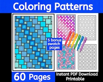 Modèles à colorier, 60 pages, téléchargement immédiat, imprimables, coloriage géométrique, coloriage de motifs, coloriage relaxant