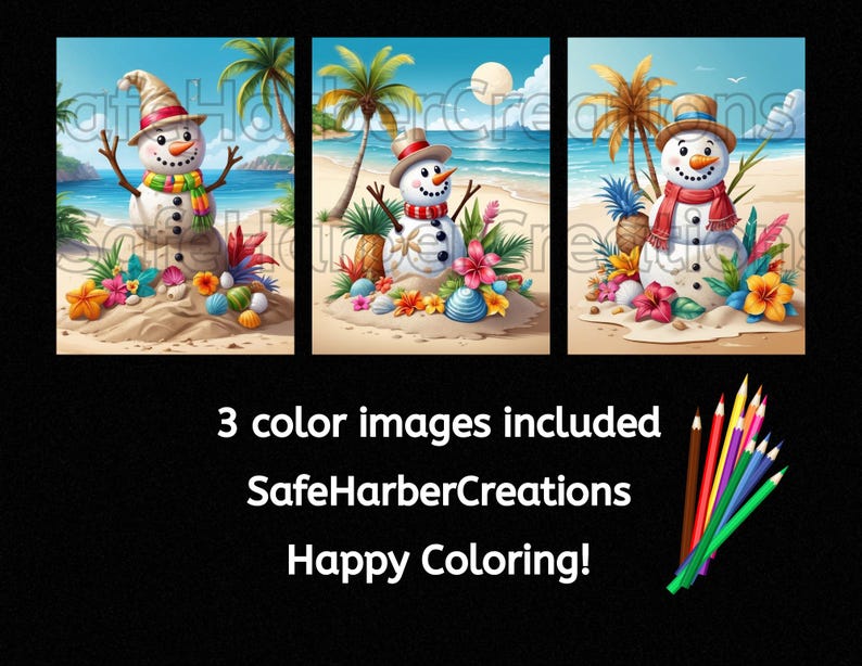 Snowman at the Beach Coloring Pages, Instant Download, Printable ...