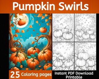 Pumpkin Swirls coloring pages, instant download, printable, pumpkin coloring, fall coloring, autumn coloring, whimsical coloring