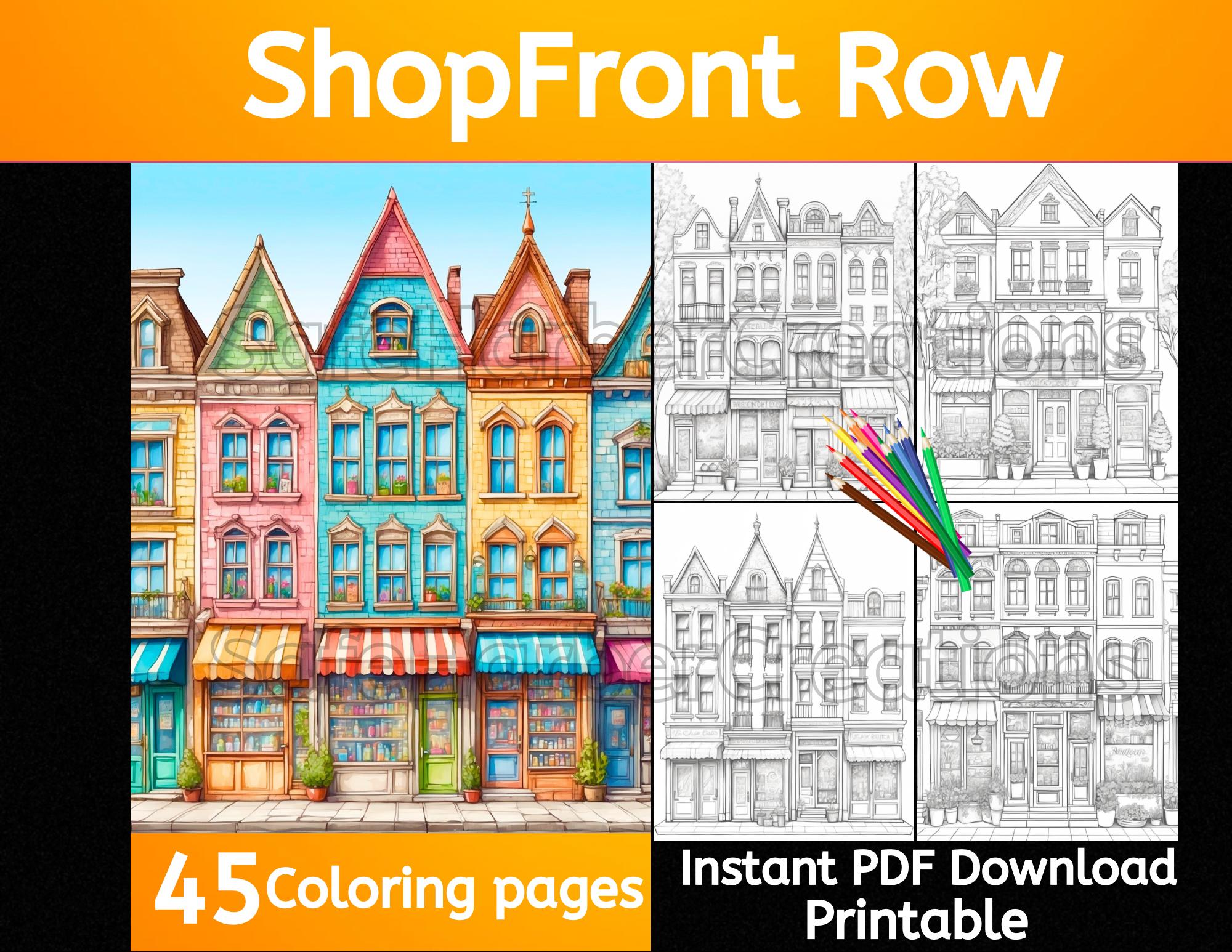 Store Drawing Color Shopfront Row Coloring Pages, 45 Images, Instant Download, House ...