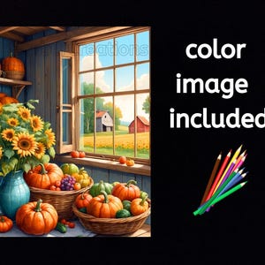 Fall Harvest coloring pages, 60 pictures, instant download, printable, fall coloring, pumpkin coloring, harvest coloring, Thanksgiving image 5