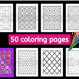 Peut inclure: Un ensemble de 50 pages &agrave; colorier pr&eacute;sentant des motifs g&eacute;om&eacute;triques. Les motifs sont en noir et blanc et comprennent des cercles, des carr&eacute;s, des triangles et d'autres formes. Les pages sont parfaites pour les adultes et les enfants qui aiment colorier.