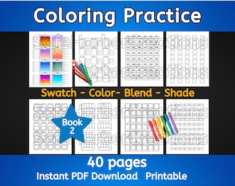 Coloring Swatch, Blend, Shade, Color Practice pages, 40 pages, instantly download, printable pdf, swatching, shading practice, color swatch