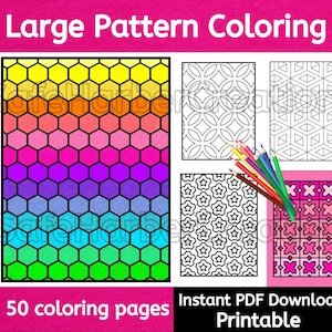 大きなパターンの塗り絵、50 の幾何学模様、大胆で簡単な塗り絵、大きなパターンの塗り絵、幾何学模様の塗り絵
