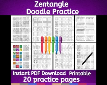 Zentangle Doodle Practice, Trace, color or create patterns, instant download, printable, pattern drawing, Zentangle Art, doodle art,