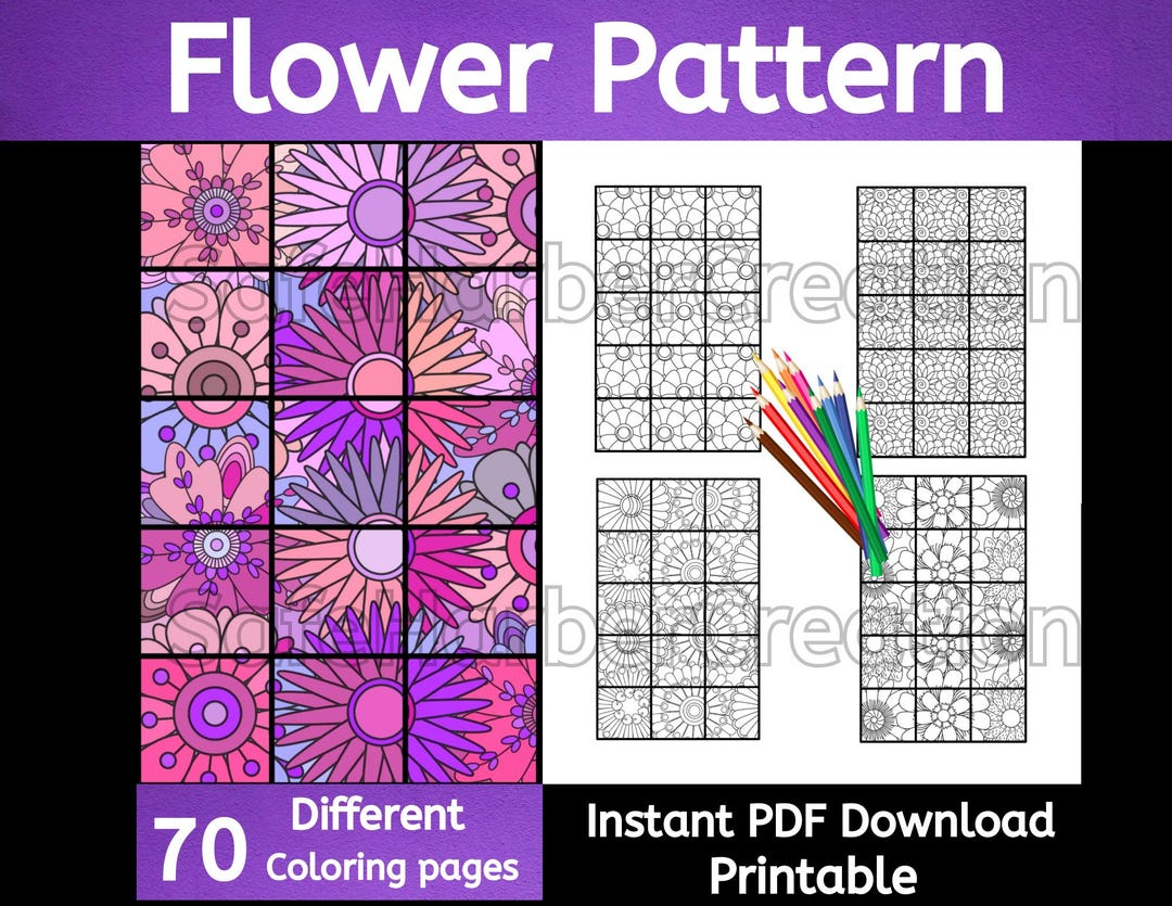 Flower Pattern Coloring Pages, 70 Different Pages to Instantly Download ...