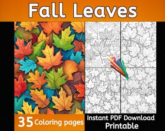 Fall Leaves coloring pages, instant download, printable, fall coloring, fall leaves, fall colors, autumn coloring