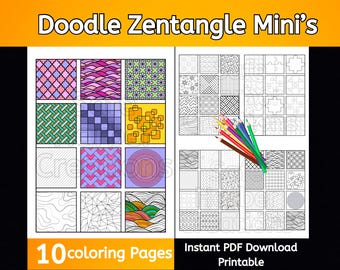 Doodle Zentangle Mini's, 10 pages à colorier, téléchargement immédiat, imprimable, griffonnages, soulagement du stress
