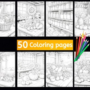 Fall Harvest coloring pages, 60 pictures, instant download, printable, fall coloring, pumpkin coloring, harvest coloring, Thanksgiving image 2