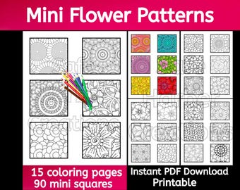 Mini Flower Pattern coloring pages, flower coloring, pattern coloring, mini coloring, instant download, printable pdf
