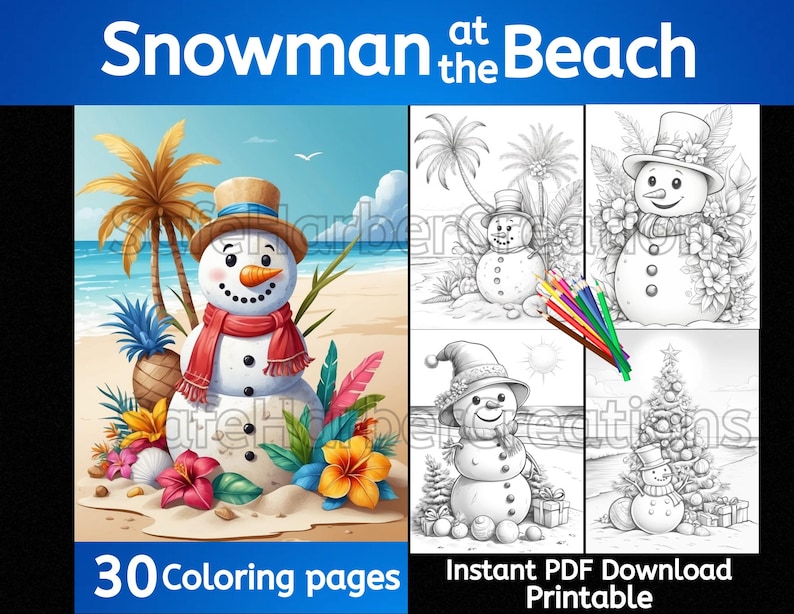 Snowman at the Beach Coloring Pages, Instant Download, Printable ...